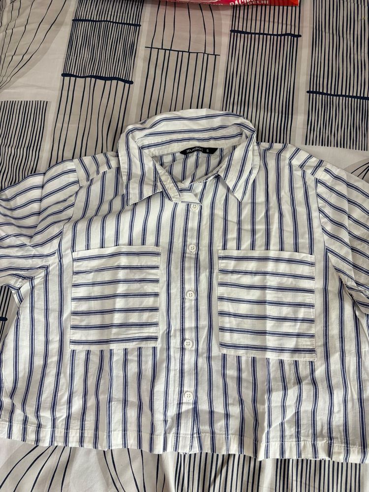 Striped Button-Up Crop Top