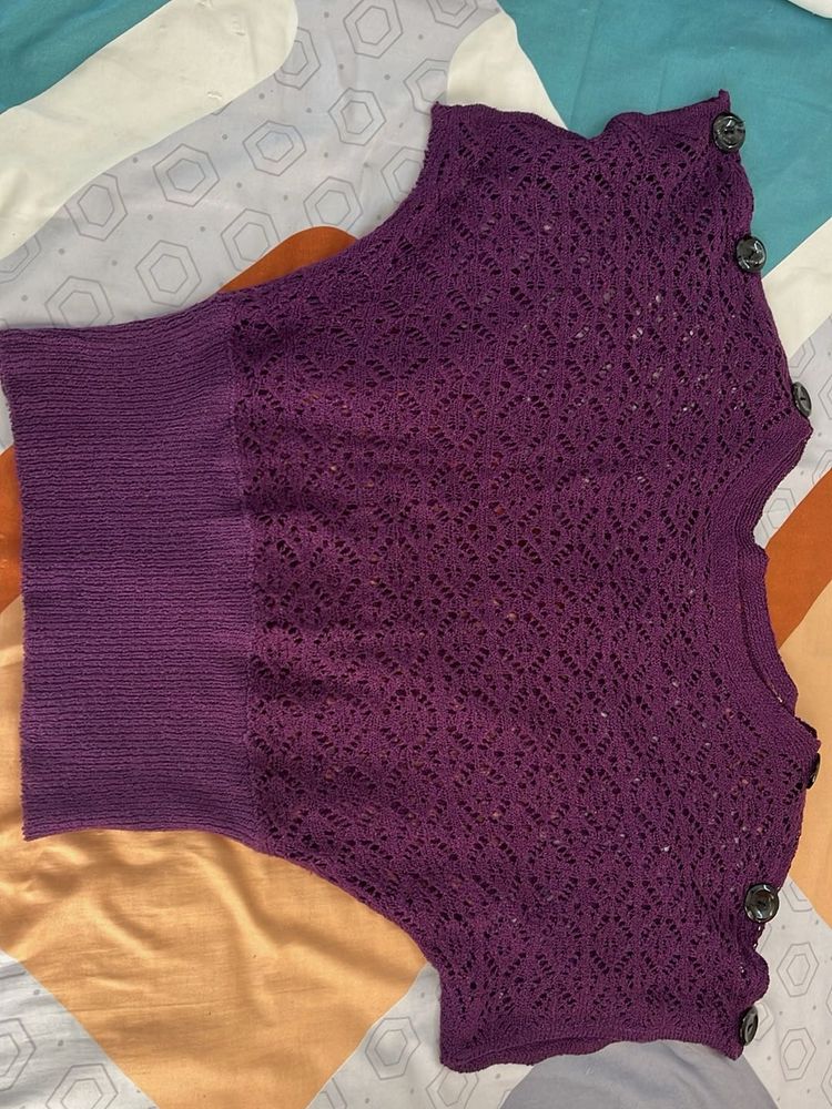 Purple Knit Top w/ Button Detail