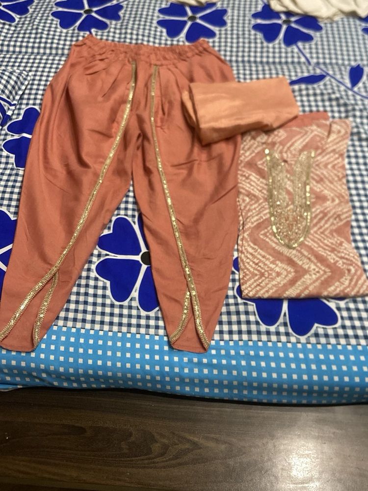 Designer Peach Kurta Set with Dhoti Pants