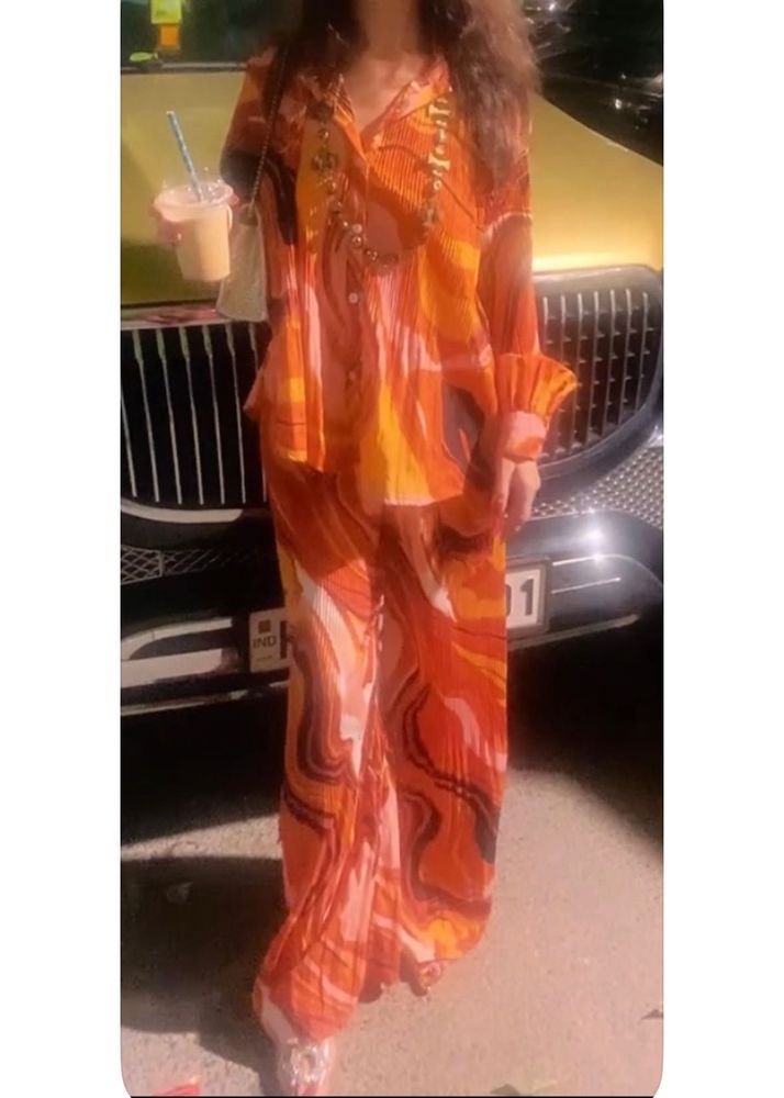 Vibrant Orange Printed Co-ord Set