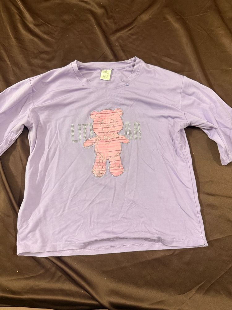 Cute Purple Bear Long Sleeve T-Shirt