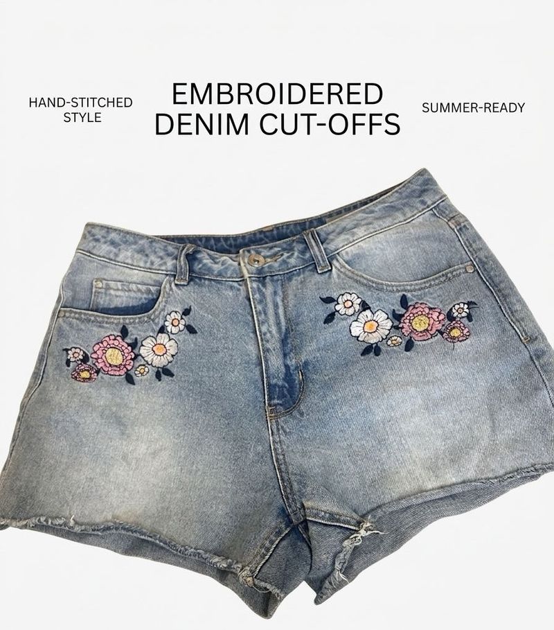 VERO MODA Embroidered Denim Cut-Off Shorts