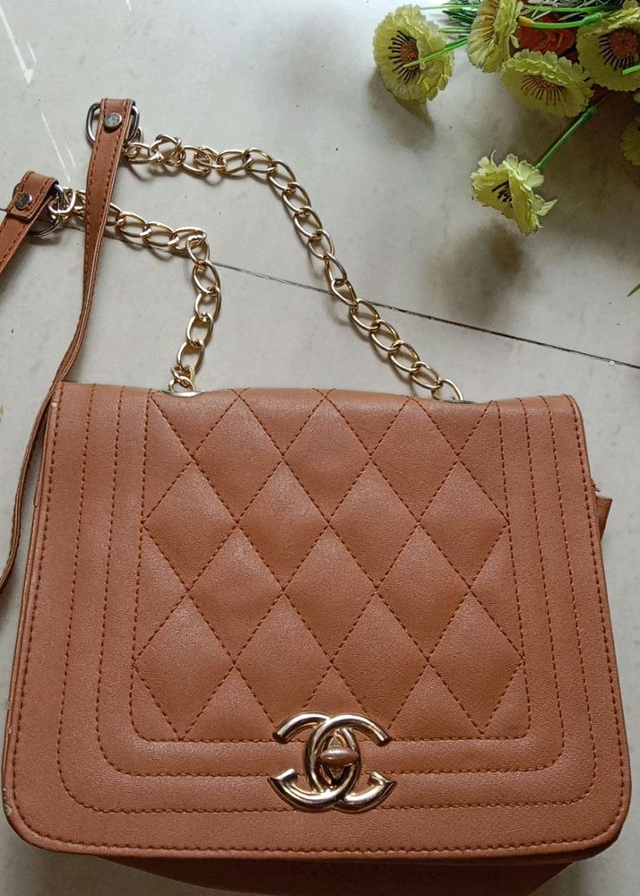 Tan Quilted Crossbody Bag