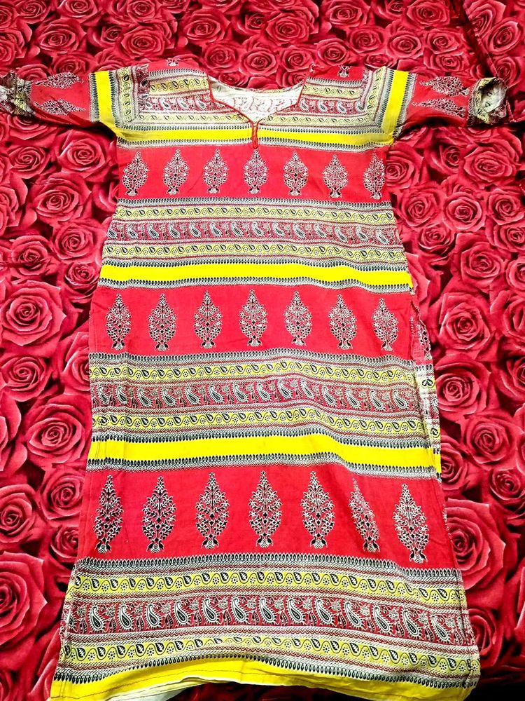 Red &amp; Yellow Printed Kurti