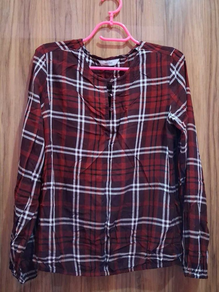 Red Plaid Long Sleeve Top