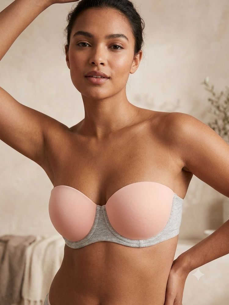 Comfortable Strapless Pink &amp; Grey Bra