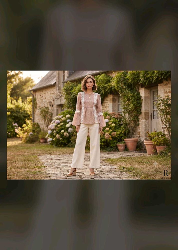 Boho Bell Sleeve Lace Trim Blouse