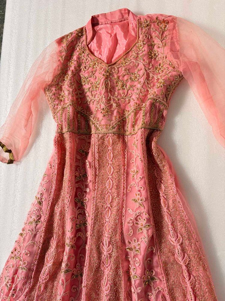 Elegant Pink Embroidered Gown