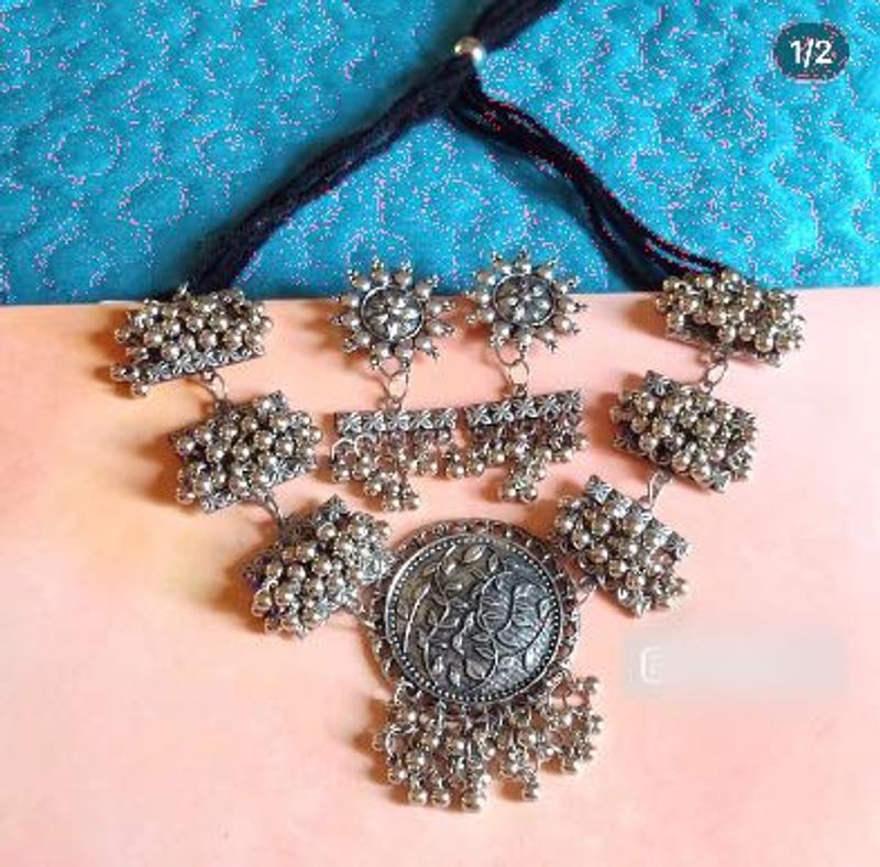 Oxidised Silver Choker Necklace Set