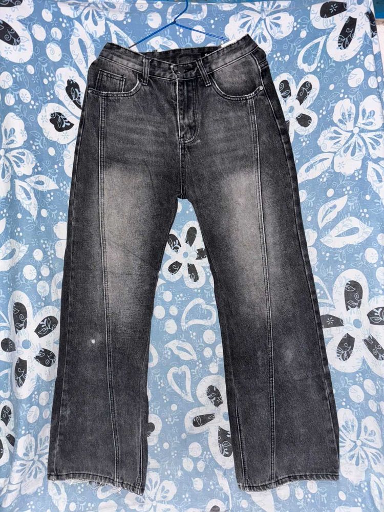 unisex Stylish Grey Wide Leg Jeans
