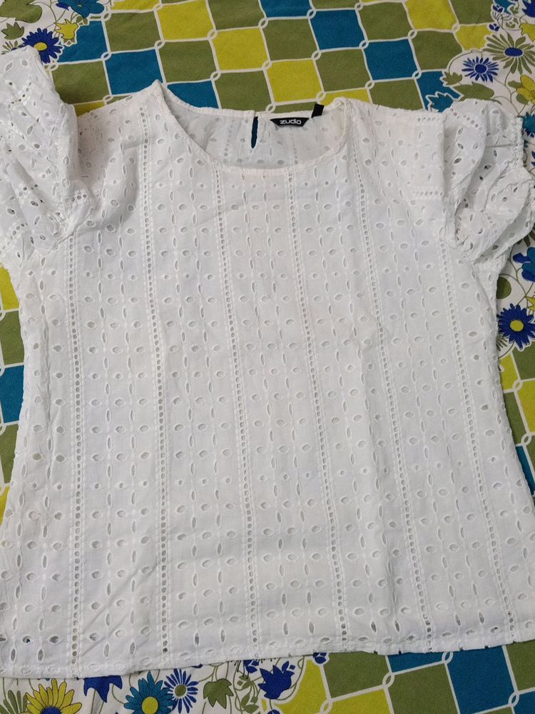 Zudio, White Lace Work Details Size - L