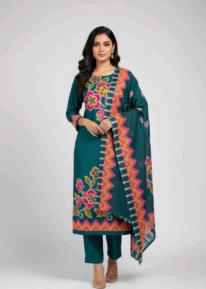Elegant Teal Kurta Set with Floral Print