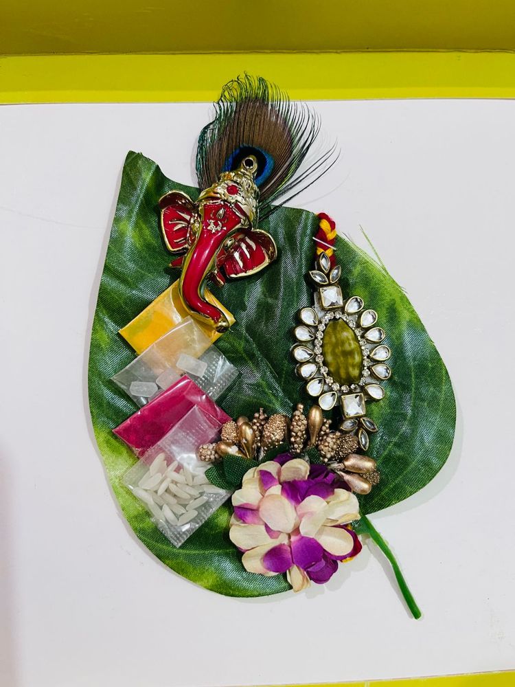 Ganesha Decorwdt Peacock Feather haldi kumkum