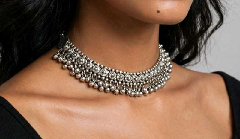 Oxidized Silver Choker Necklace