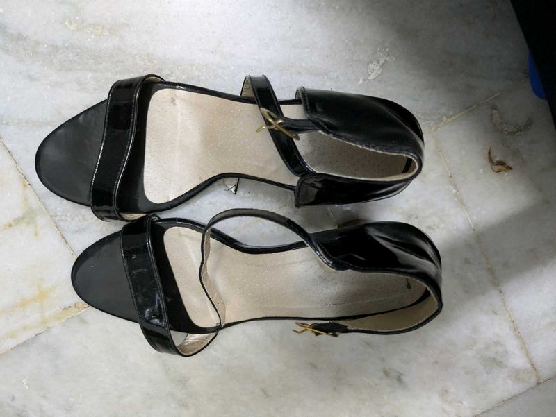 Used Black Patent Ankle Strap Heels