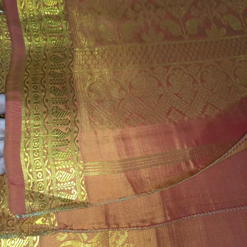 Elegant Dusty Pink Golden Silk Saree
