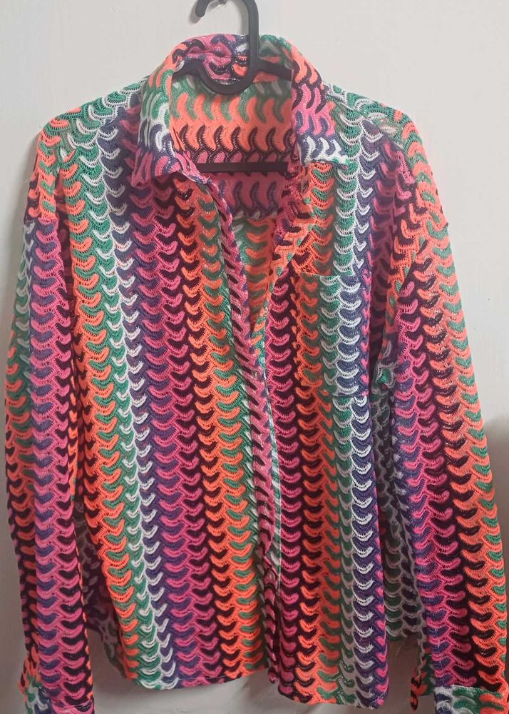 Colorful Crochet Button-Up Shirt