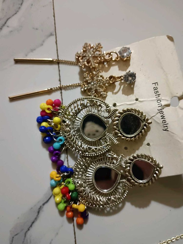 Boho Mirror &amp; Multi-Color Tassel Earrin