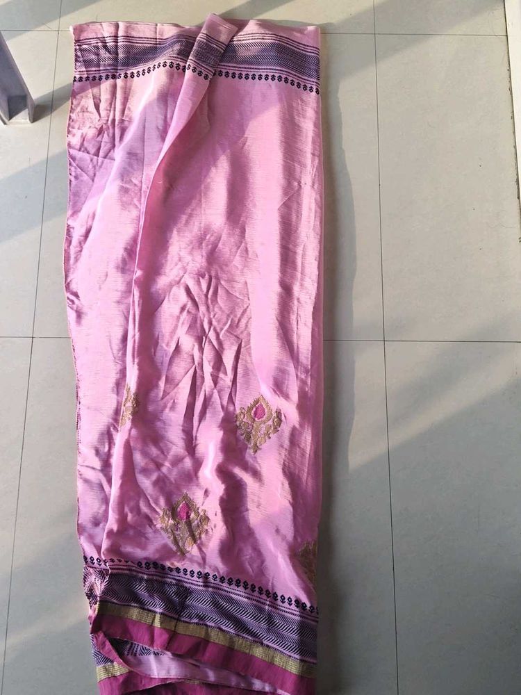 Beautiful Pink Saree with Gold Embroidery