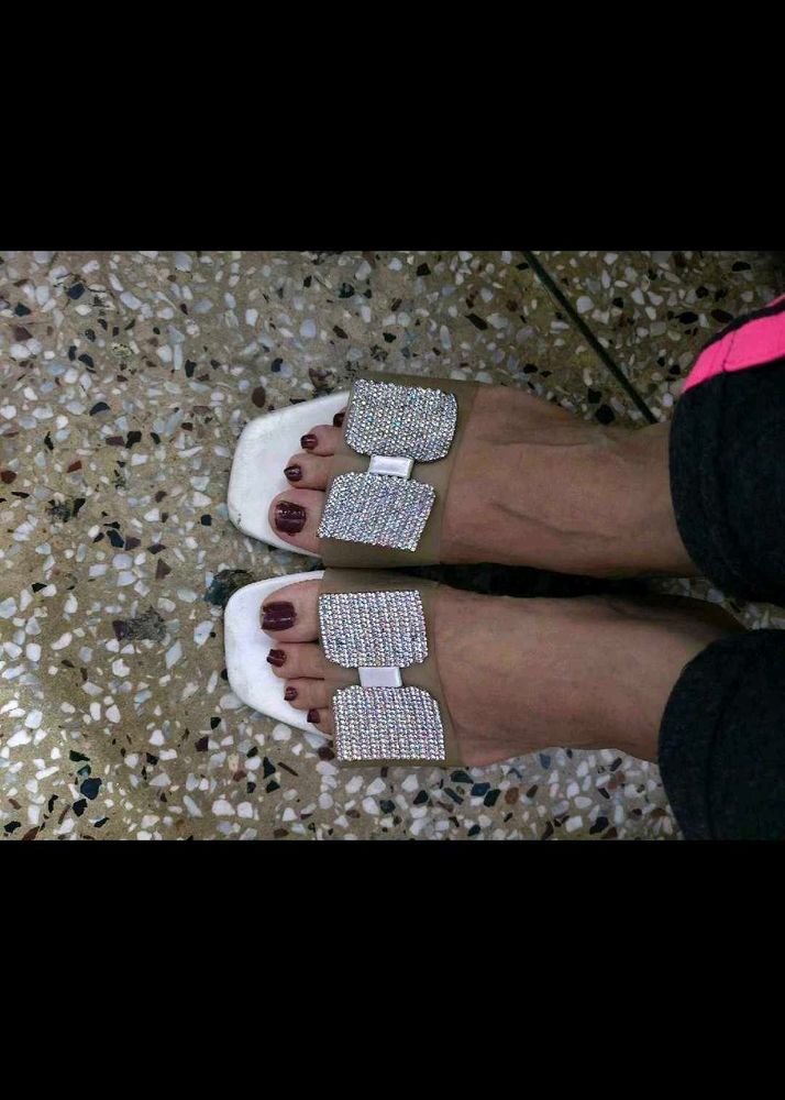 Sparkling Gemstone Slide Sandals