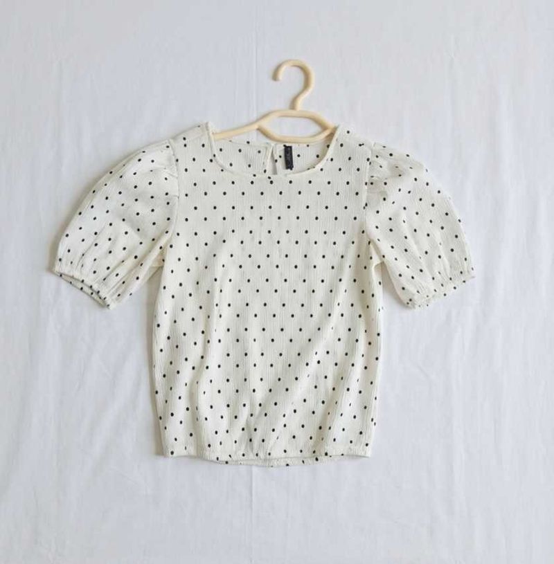 Cream Polka Dot Puff Sleeve Top