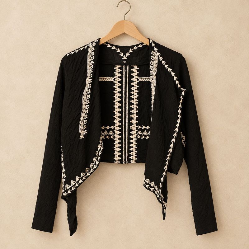 Boho Embroidered Black Jacket