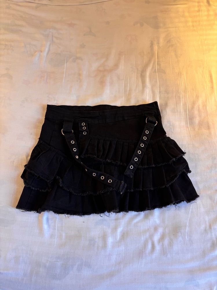 Gothic Ruffle Skirt with Buckle Straps