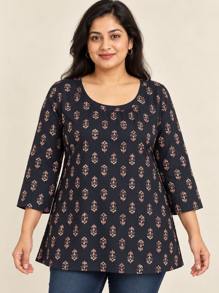 Black Digital Floral Printed Kurti