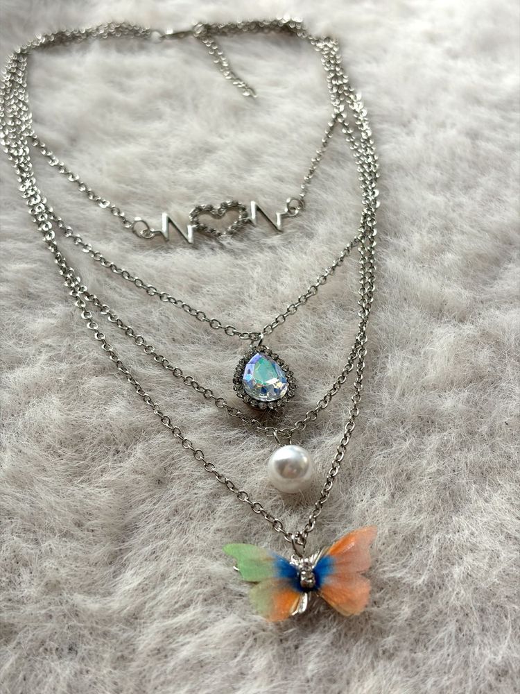 Layered Butterfly &amp; Pearl Necklace