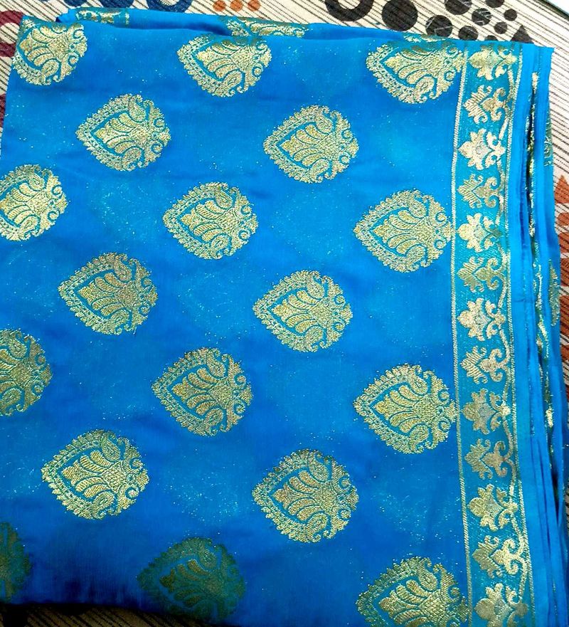 Beautiful Blue Banarasi Silk Saree