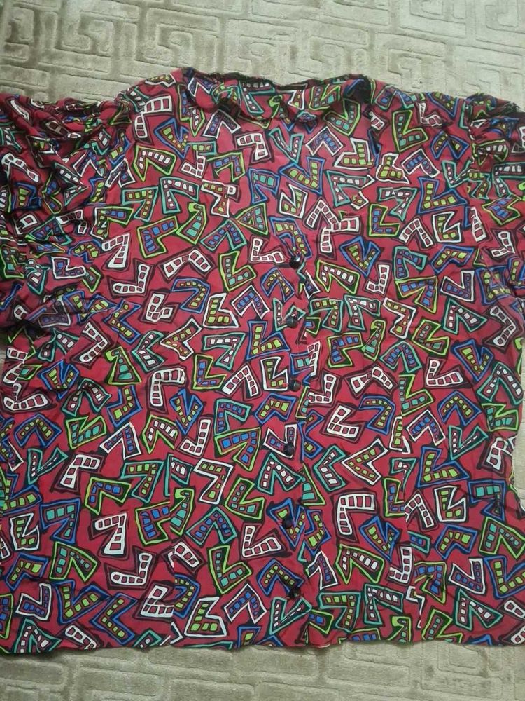 Retro Print Button-Down Top