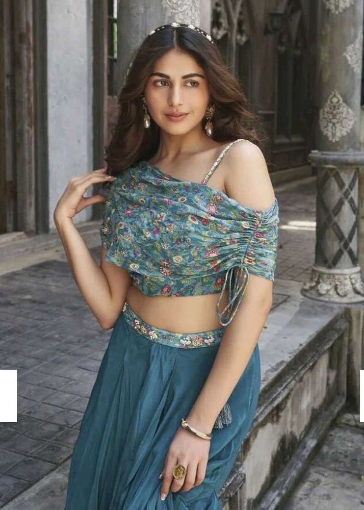 Teal Crop Top And Dhoti Set
