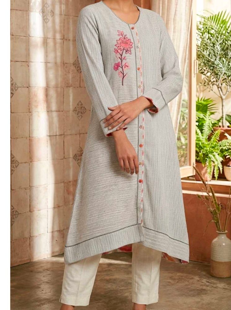 BIBA Women's Cotton Striped A-Line Kurta
