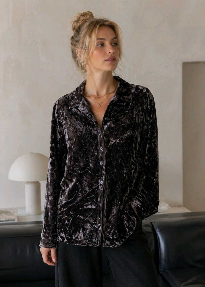 Crushed Velvet Button-Down Shirt