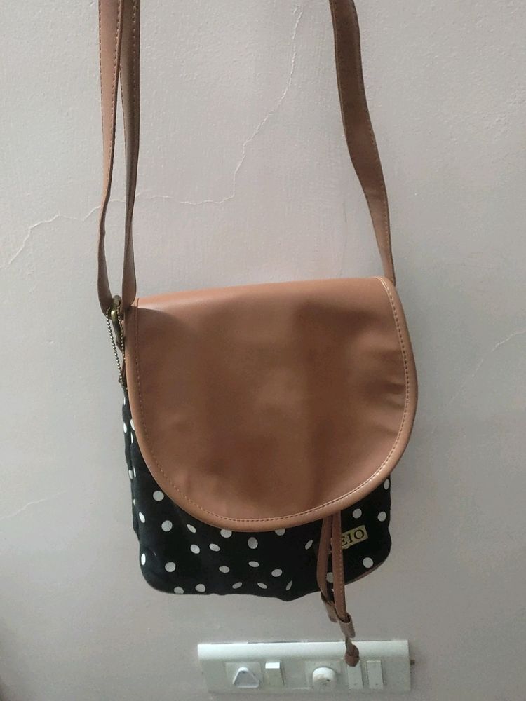Kleio Brown Black Polka Dots Sling Bag