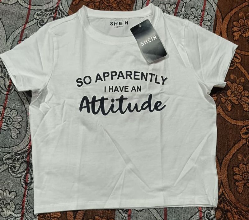 SHEIN White "Attitude" Graphic T-Shirt