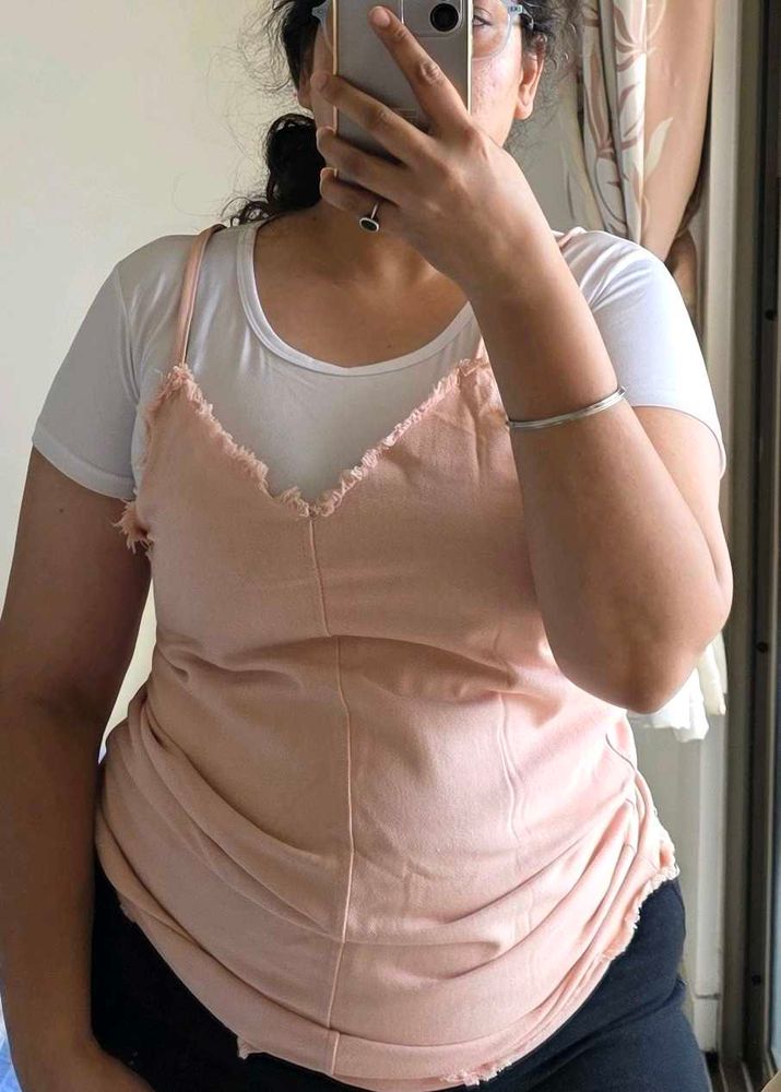 Peach Camisole &amp; White T-shirt Set