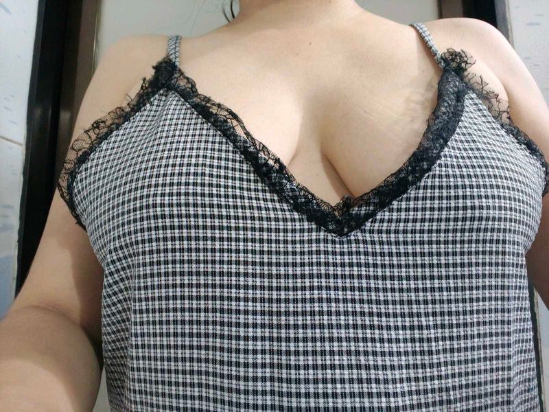 Checkered Lace Trim one-piece