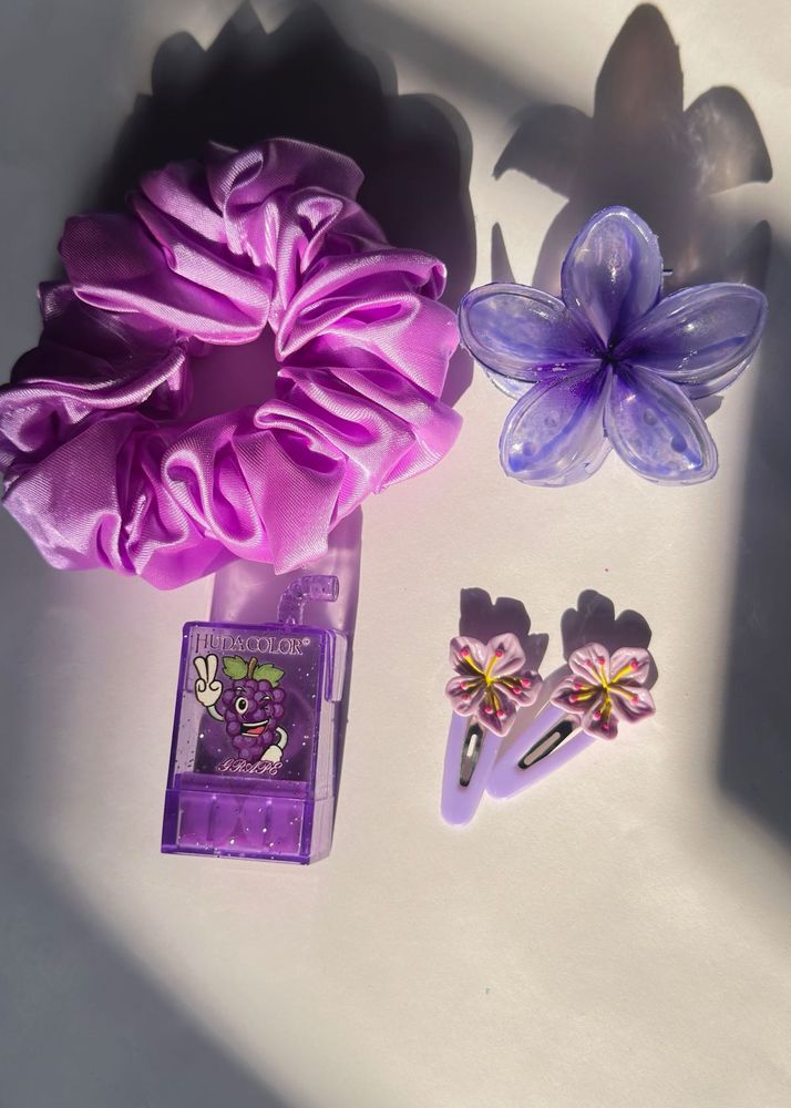 Cute Purple Hair Accessories Set with lip balm
