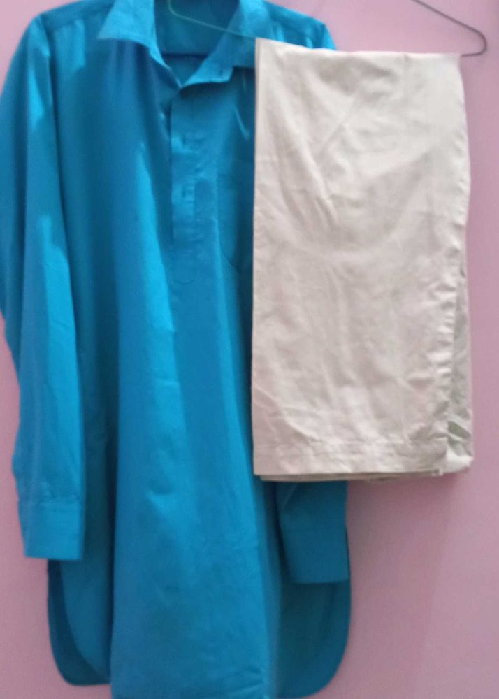 Turquoise Kurta with 2 pajamas