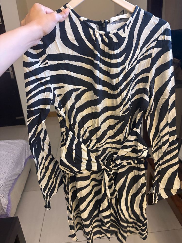 Mango Zebra Print Belted Dress