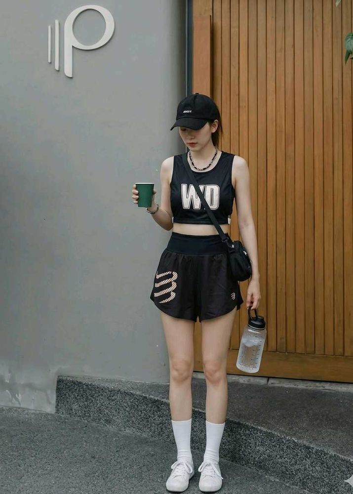 Women's Black Athletic Shorts with top