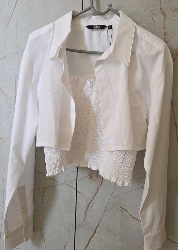 Chic White Cropped Shirt Top