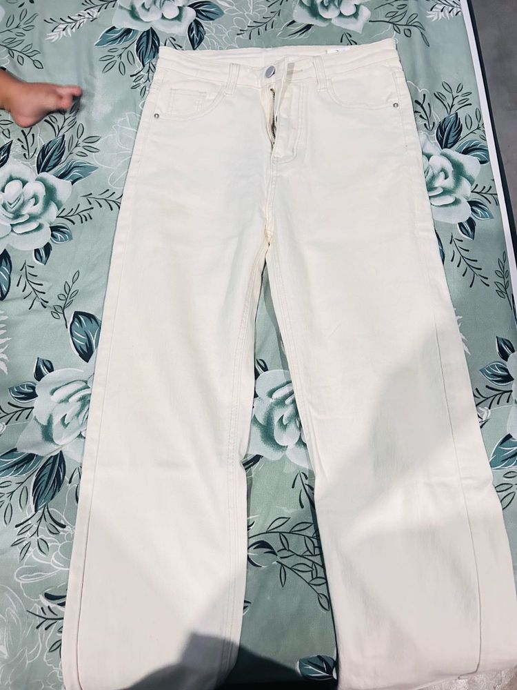 Cream Wide Leg Jeans