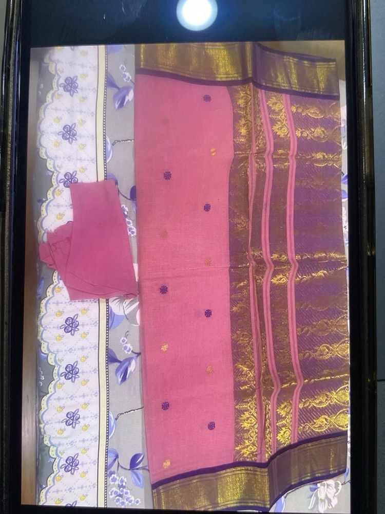 Pink Cotton Benarasi Saree with Purple Border