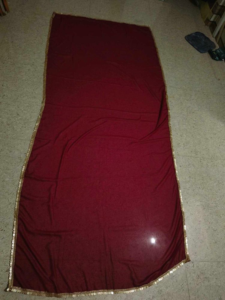 Maroon Dupatta with Sequins Border