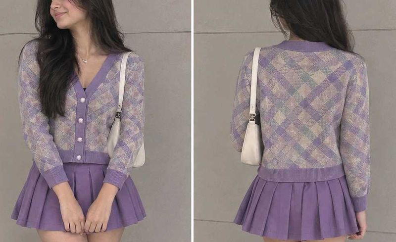 Cute Purple Argyle Cardigan