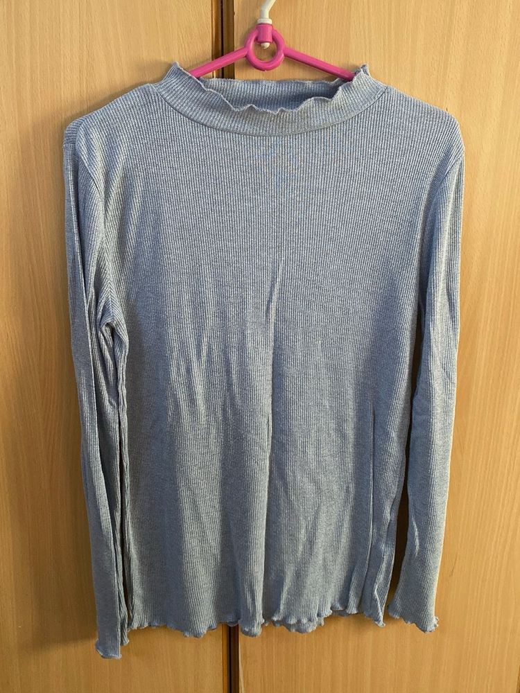 grey Ribbed Mock Neck Top