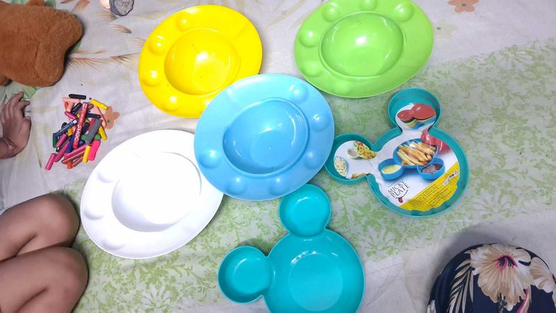 2 Mickey Mouse Toddler Plates and 4 golgappa plate