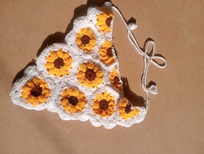 Crocheted Sunflower hair bandana